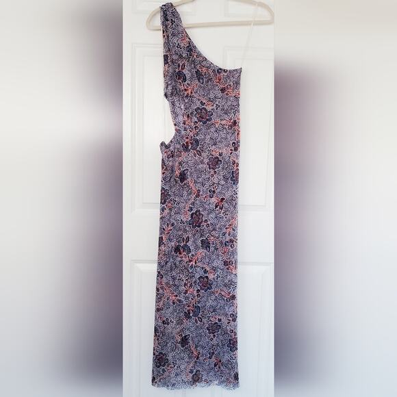 MISA LA Dress Size Large One-Shoulder Cut-Out Sheer Aries Blue/Red/White - Picture 12 of 13